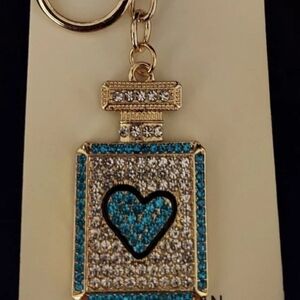 Perfume Bottle Rhinestones Gold Tone Keychain Bag Purse Charm New